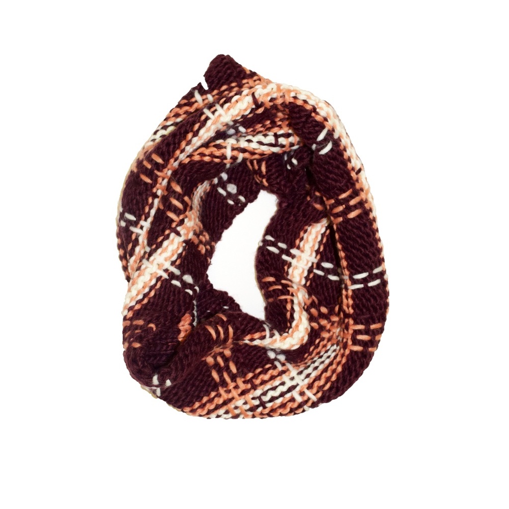Aerie Maroon Plaid Tartan Knit Infinity Scarf